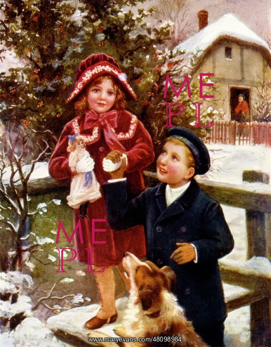 : Girl and boy on a stile in the snow : Girl and boy on a stile in the snow