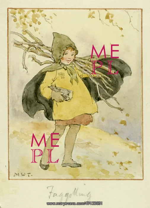 : Girl carrying twigs : Girl carrying twigs