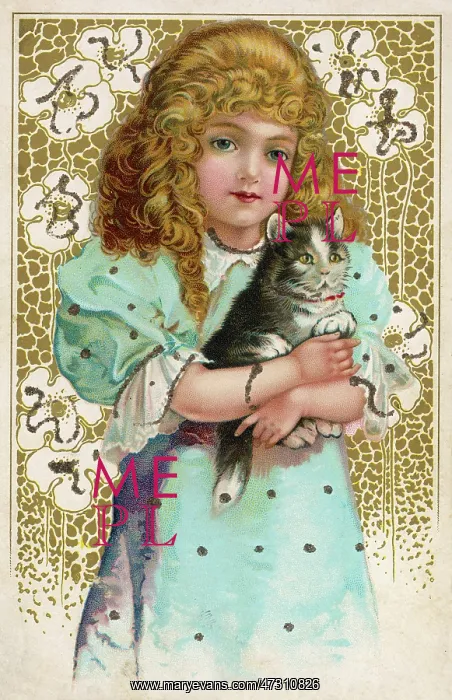 : GIRL AND CAT / GERMAN CARD : GIRL AND CAT / GERMAN CARD