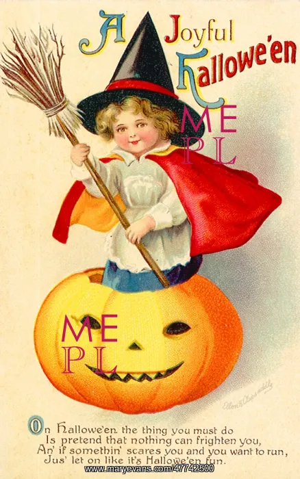 : A girl costumed as a witch stands inside a Jack O Lantern : A girl costumed as a witch stands inside a Jack O Lantern