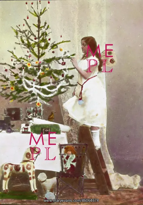: Girl decorating the christmas tree : Girl decorating the christmas tree