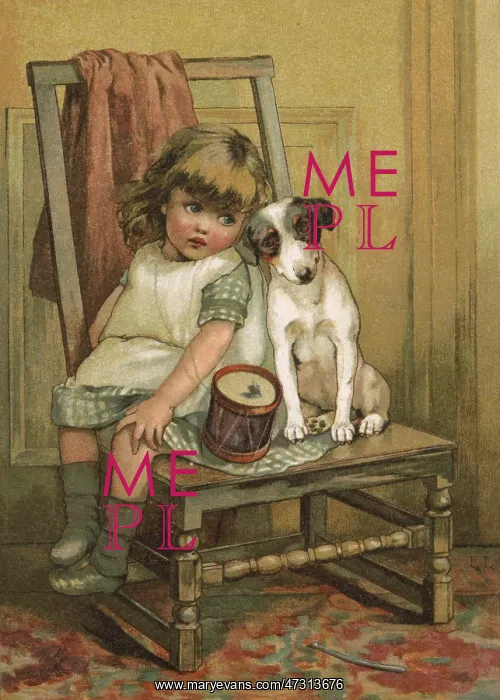: Girl and Dog - Drum circa 1880 : Girl and Dog - Drum circa 1880