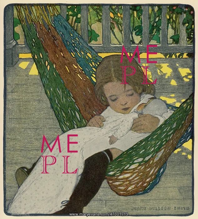 : Girl and Doll in Hammock : Girl and Doll in Hammock