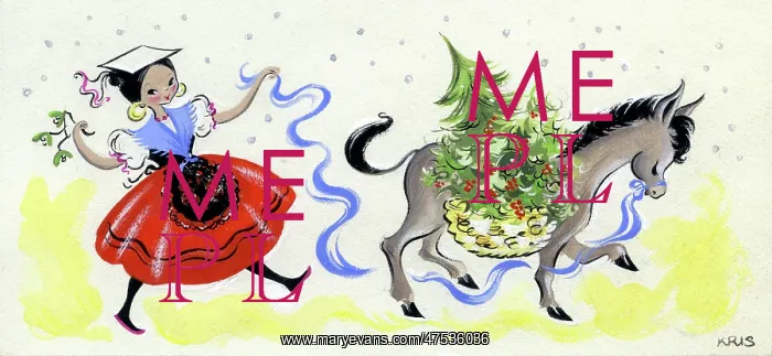 : Girl and donkey with Christmas tree : Girl and donkey with Christmas tree