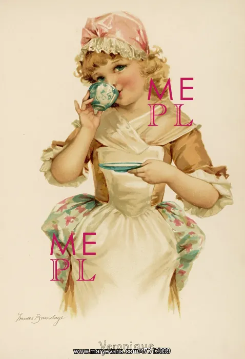 : GIRL DRINKS TEA C1890 : GIRL DRINKS TEA C1890