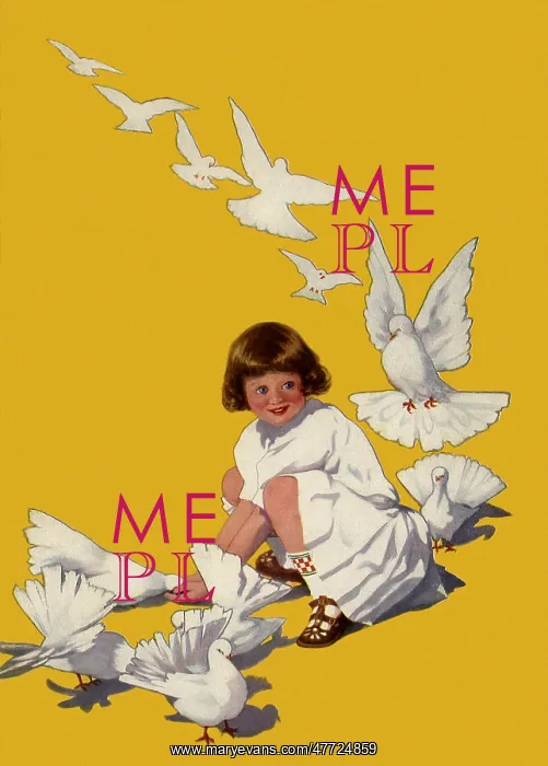 : Girl feeding Doves : Girl feeding Doves