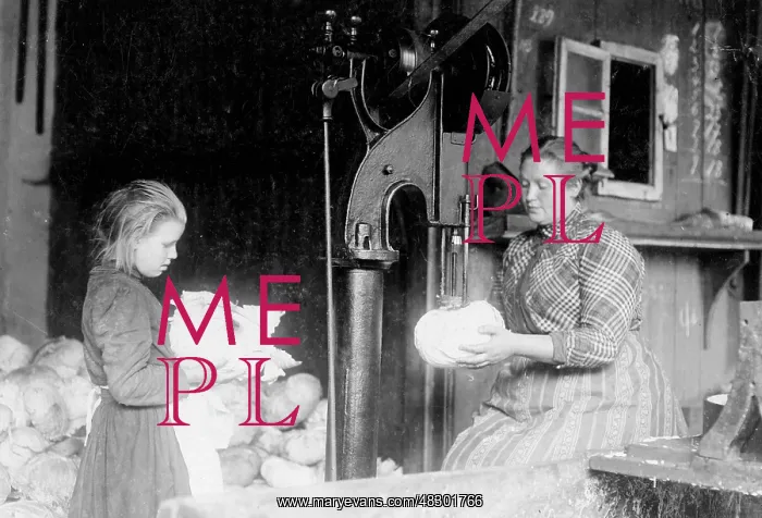 : A girl helps her mother at work, 1910 : A girl helps her mother at work, 1910