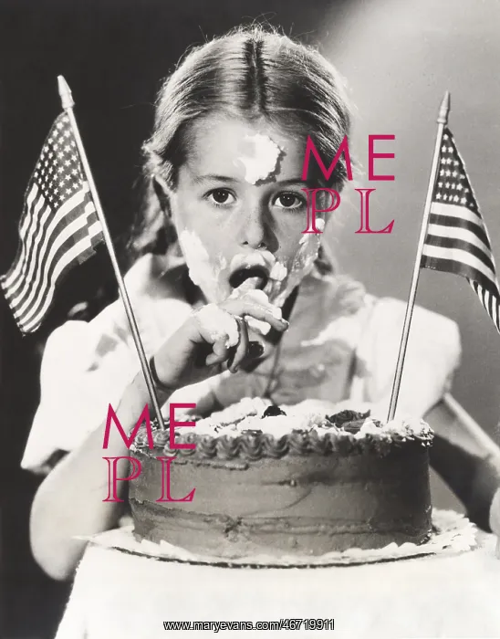 : Girl with July 4th cake all over her face : Girl with July 4th cake all over her face