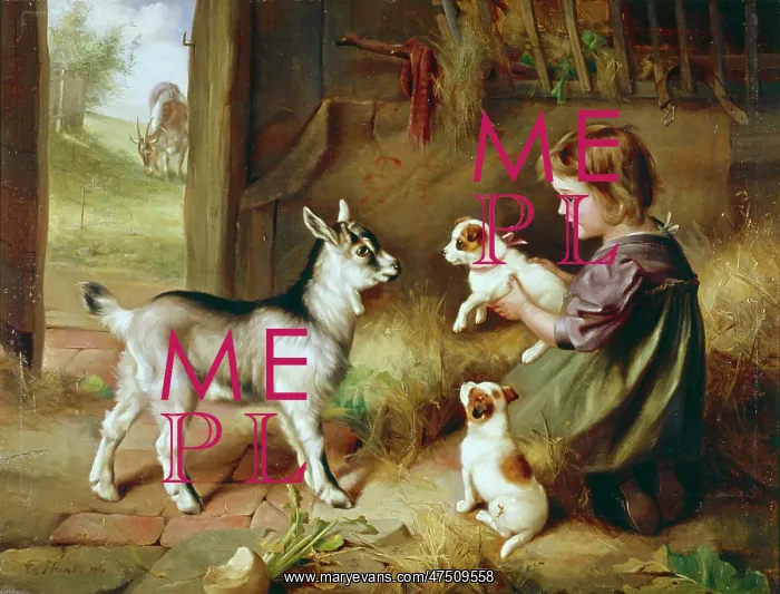: Girl with a Kid and Puppies : Girl with a Kid and Puppies