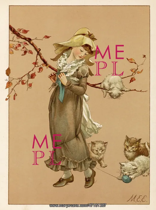 : GIRL AND KITTENS C1875 : GIRL AND KITTENS C1875