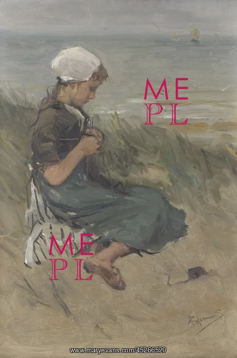: Girl Knitting in the Dunes : Girl Knitting in the Dunes