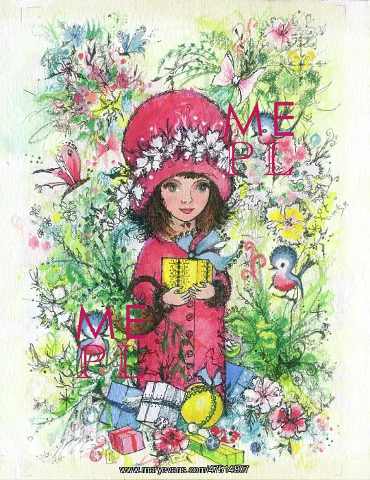 : Girl with parcels and birds : Girl with parcels and birds
