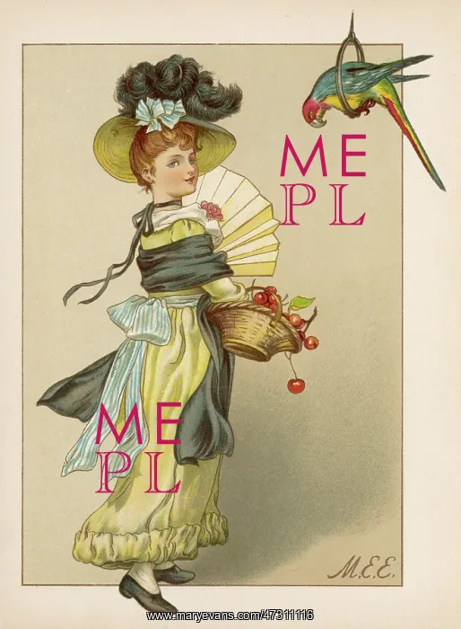 : GIRL WITH PARROT C1875 : GIRL WITH PARROT C1875