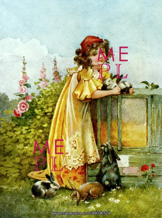 : Girl with pet rabbits