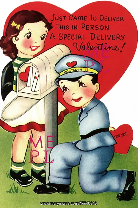  : Girl with postman and mailbox Valentine