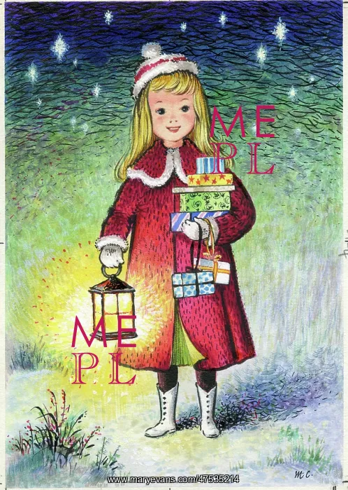 : Girl with presents and a lantern : Girl with presents and a lantern