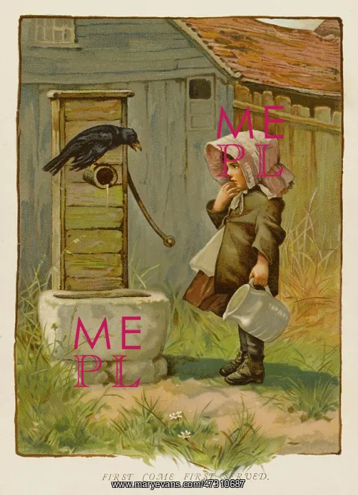 : GIRL AT PUMP & CROW 19C : GIRL AT PUMP & CROW 19C