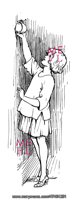 : A girl reaching to take a cup from a hook on the wall : A girl reaching to take a cup from a hook on the wall