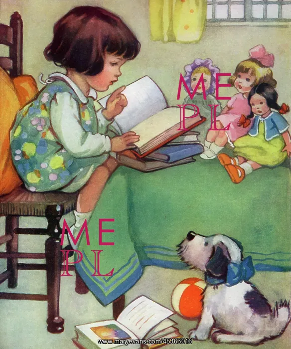 : Girl reading to her dolls : Girl reading to her dolls