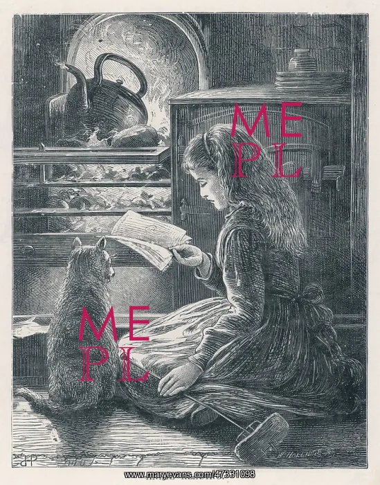 : GIRL READING BY STOVE : GIRL READING BY STOVE