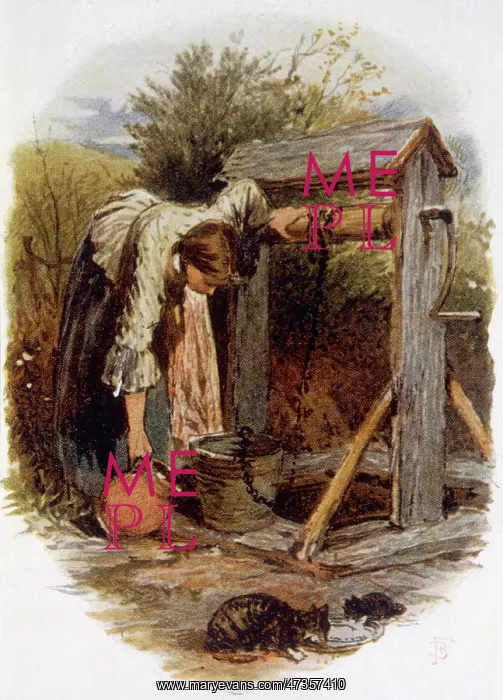 : GIRL AT RUSTIC WELL : GIRL AT RUSTIC WELL