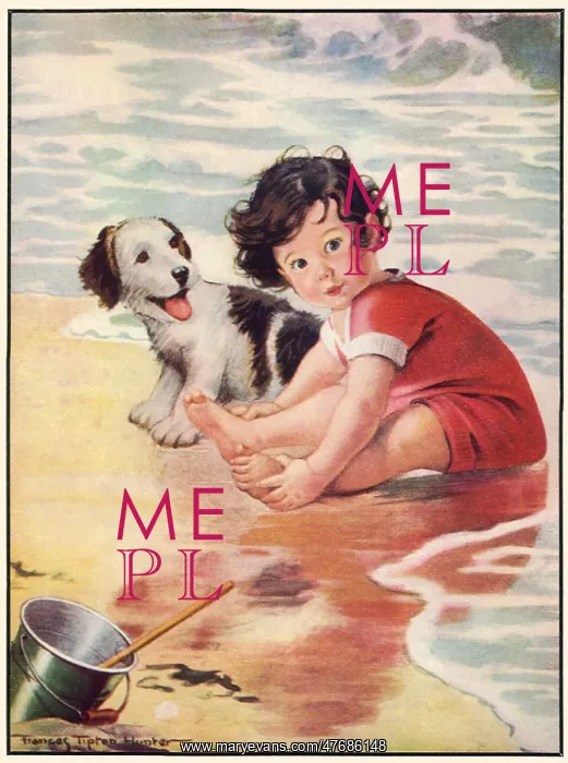 : Girl on Shore with Puppy : Girl on Shore with Puppy
