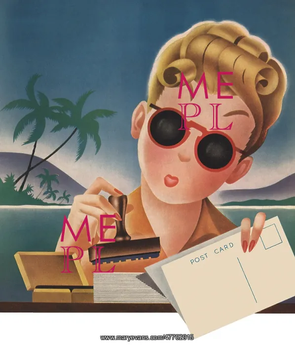 : Girl, Stamp, Envelope : Girl, Stamp, Envelope