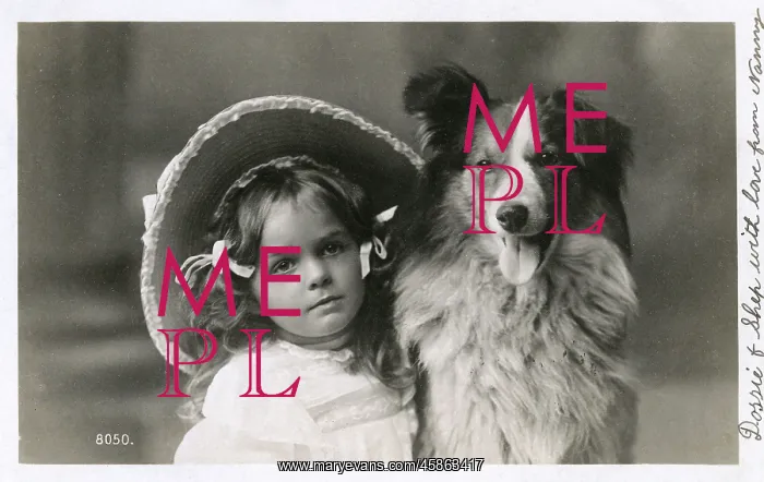 : Girl in straw hat with dog : Girl in straw hat with dog