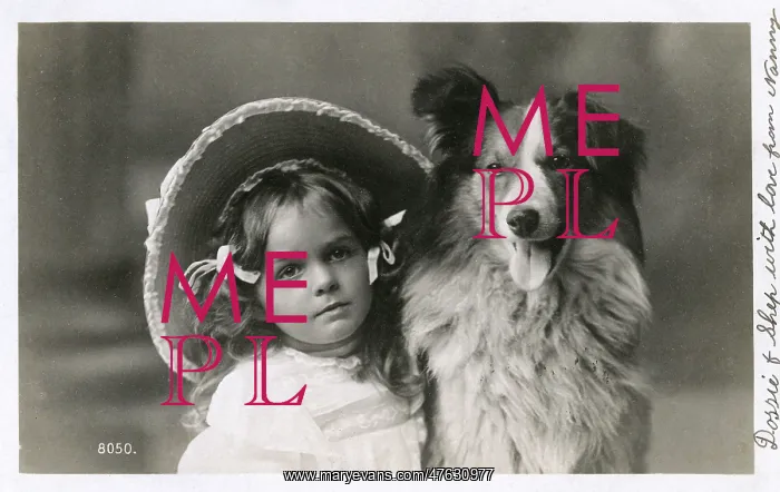 : Girl in straw hat with dog : Girl in straw hat with dog