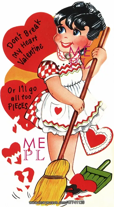  : Girl sweeping with broom Valentine