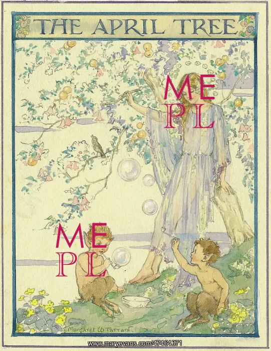 : A girl by a tree with two fauns blowing bubbles : A girl by a tree with two fauns blowing bubbles