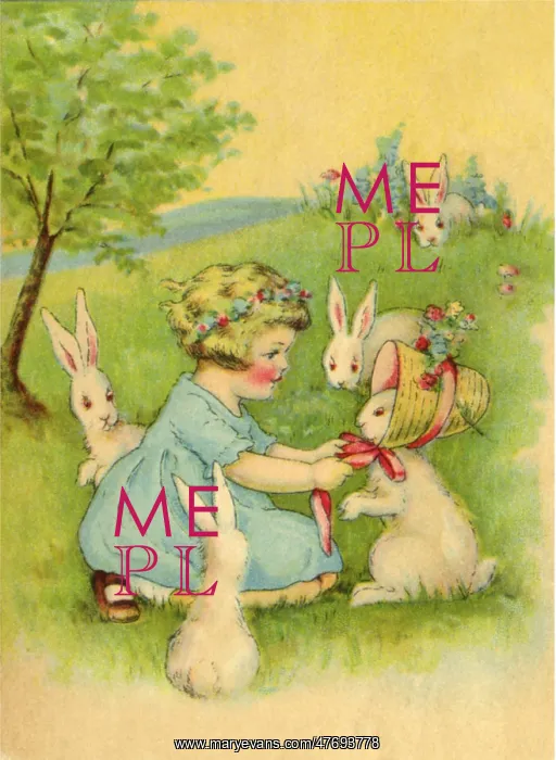  : Girl tying Bonnet onto Bunny