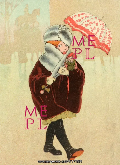 : Girl with an umbrella, wrapped up against the cold : Girl with an umbrella, wrapped up against the cold
