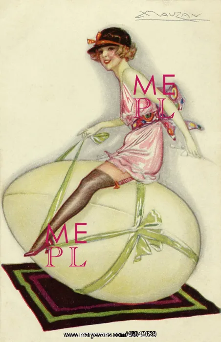 : Girl in her underwear riding a large Easter egg : Girl in her underwear riding a large Easter egg