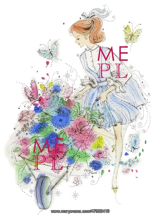 : Girl with a wheelbarrow full of flowers : Girl with a wheelbarrow full of flowers