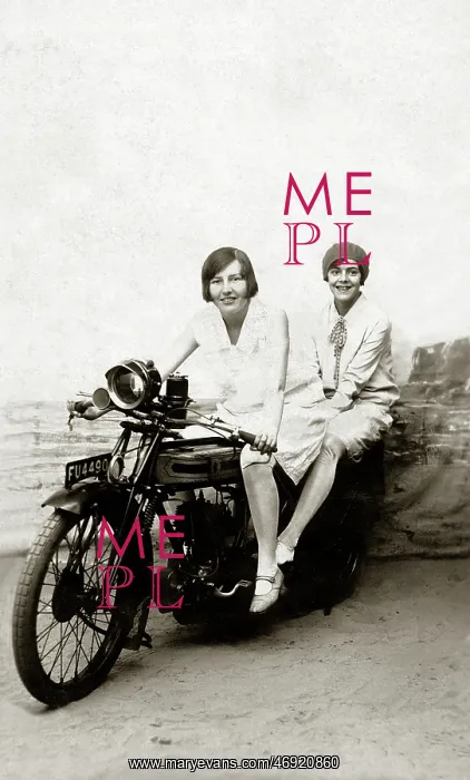 : Girls on a 1922 Triumph SD motorcycle in studio : Girls on a 1922 Triumph SD motorcycle in studio