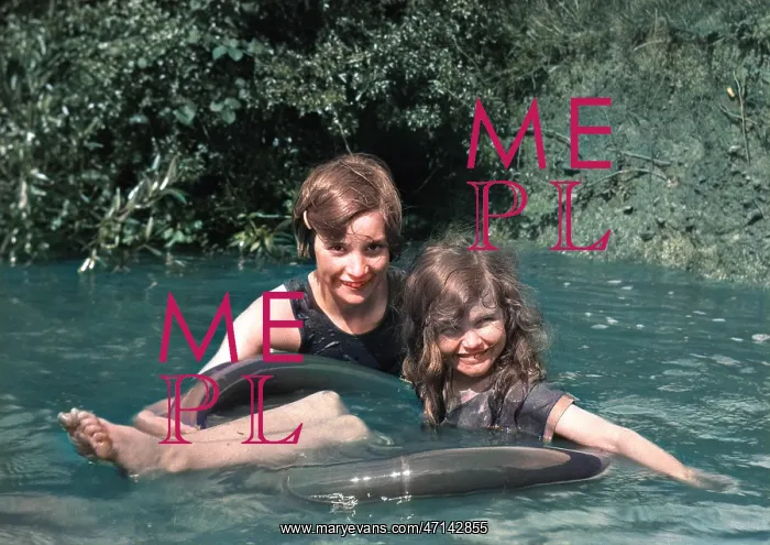 : Two girls bathing in a stream : Two girls bathing in a stream