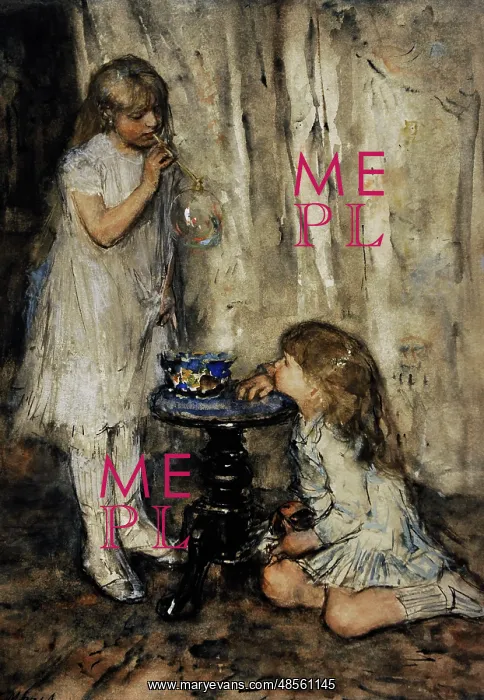 : Two Girls Blowing Bubbles, c. 1880, by Jacob Maris (1837-189 : Two Girls Blowing Bubbles, c. 1880, by Jacob Maris (1837-189