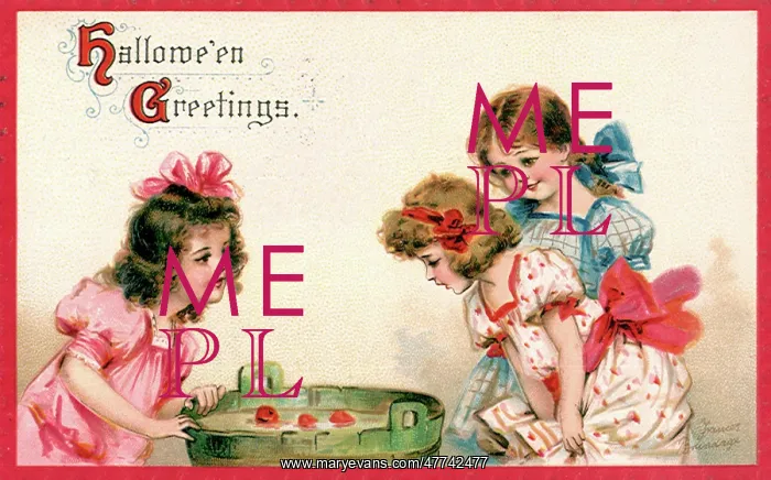 : Girls bobbing for apples in a barrel : Girls bobbing for apples in a barrel
