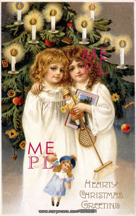 : Two girls with Christmas tree : Two girls with Christmas tree