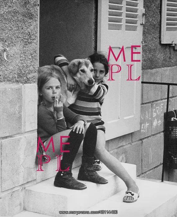 : Two girls and a dog on a doorstep : Two girls and a dog on a doorstep
