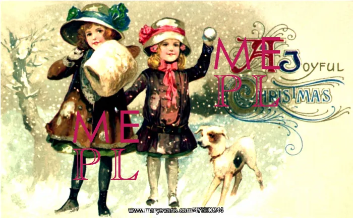 : Girls with Dog in Snow : Girls with Dog in Snow
