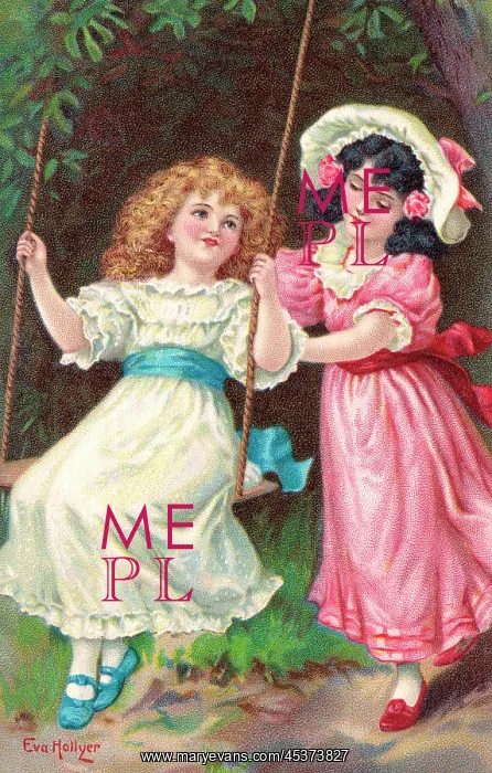: Girls with a garden swing : Girls with a garden swing