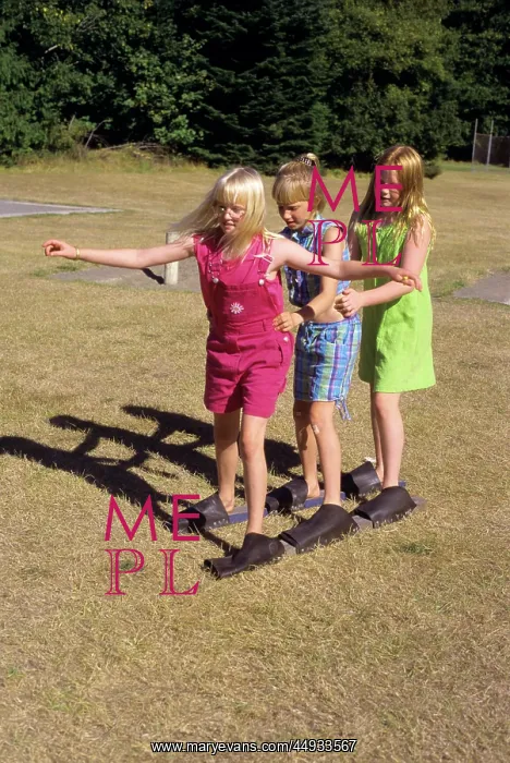 : Three Girls in Three Legged Relay Game : Three Girls in Three Legged Relay Game