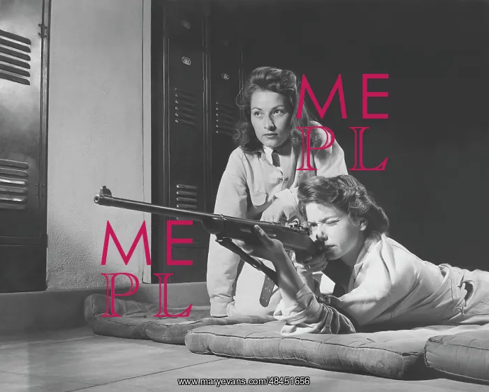 : Girls practice marksmanship in high school hall. circa 1942 : Girls practice marksmanship in high school hall. circa 1942