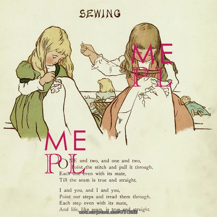 : Two girls sewing : Two girls sewing
