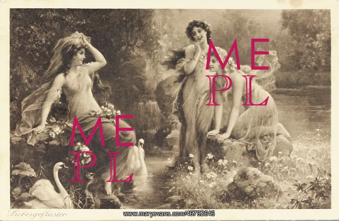 : Girls and swans in a pond : Girls and swans in a pond