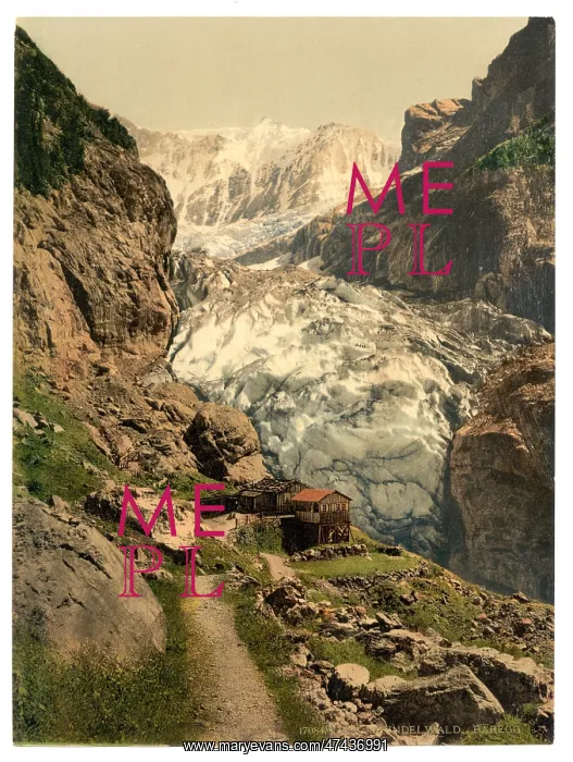 : Glacier and Baregg Inn, Grindelwald, Bernese Oberland, Switz : Glacier and Baregg Inn, Grindelwald, Bernese Oberland, Switz