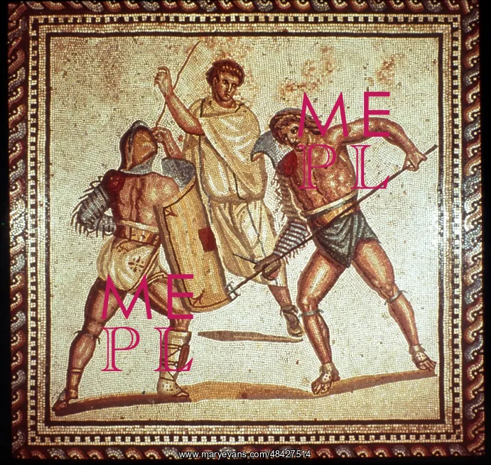  : Gladiators in the arena. Roman mosaic