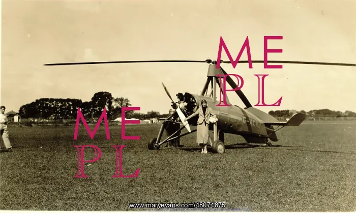 : Gladys Batchelor in front of Albert Batchelor's Cierva C30A : Gladys Batchelor in front of Albert Batchelor's Cierva C30A